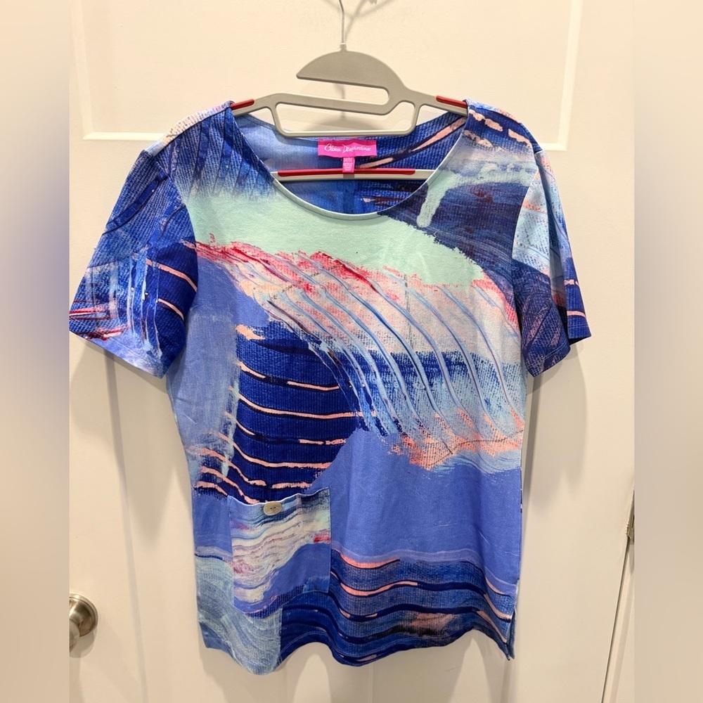 Claire Desjardins Bamboo Blend Art Print Top | Blue Abstract | Size M